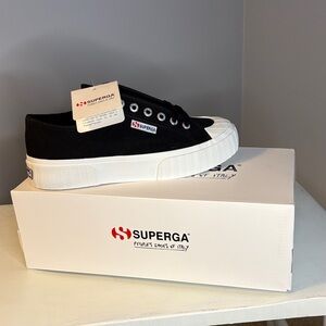 Superga Classic Black Sneakers with White Soles